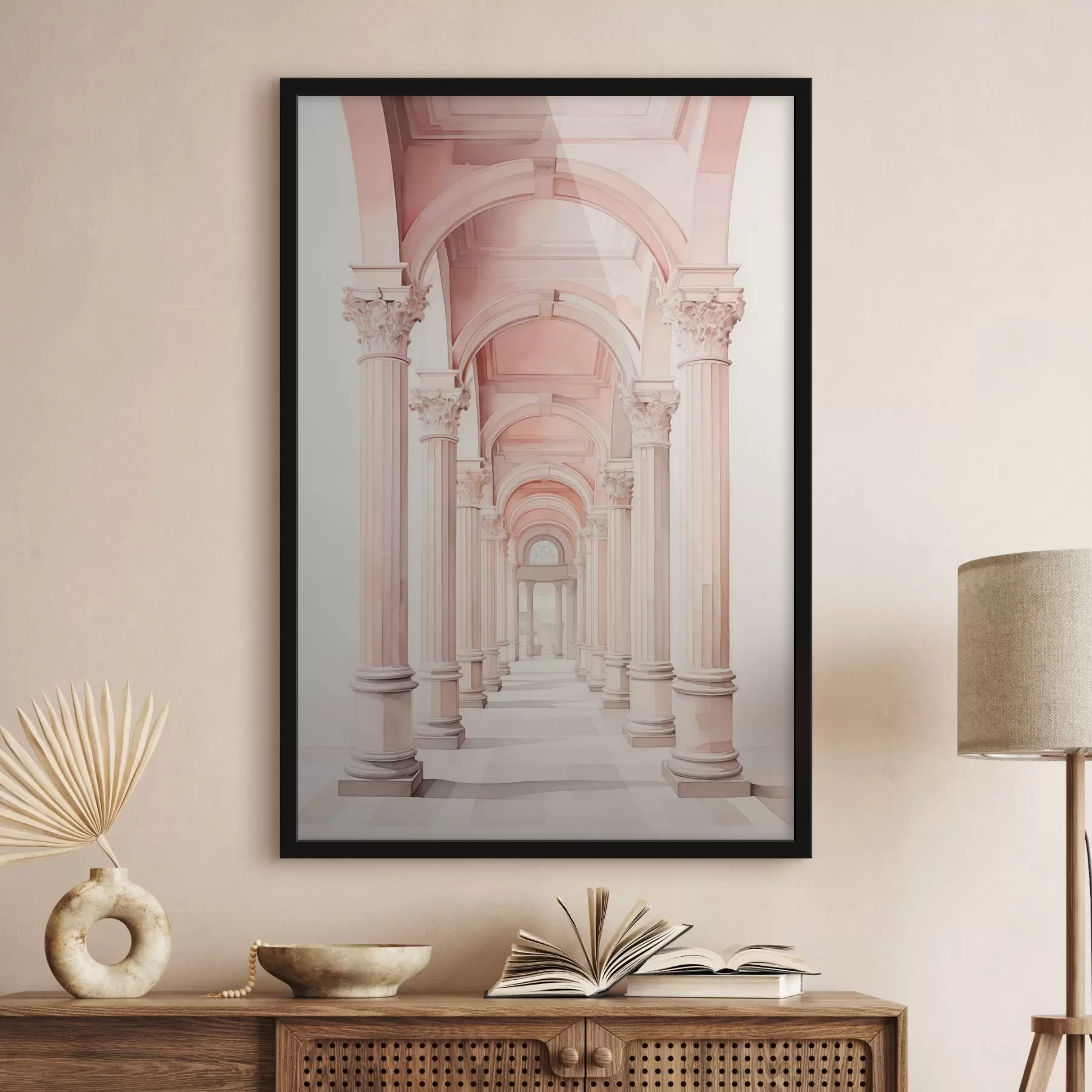 Fototapete Architektonische Struktur mit Säulen Nachahmung von Aquarell f42361