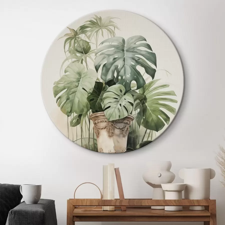 Wandbilder Tropische Monstera Blätter auf einer Säule Nachahmung Aquarell r42351