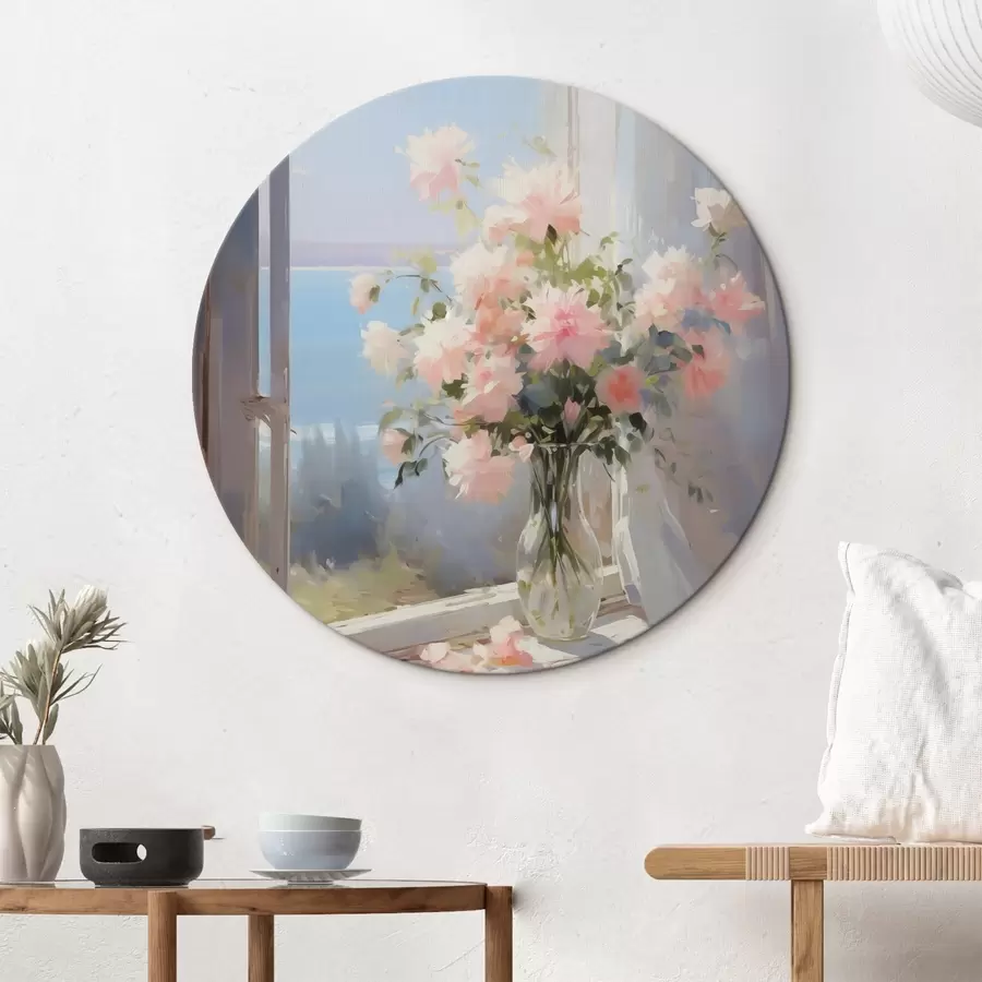 Wandbilder Blumenstrauß von zarten Blumen in einer Glasvase Nachahmung der Malerei r42352