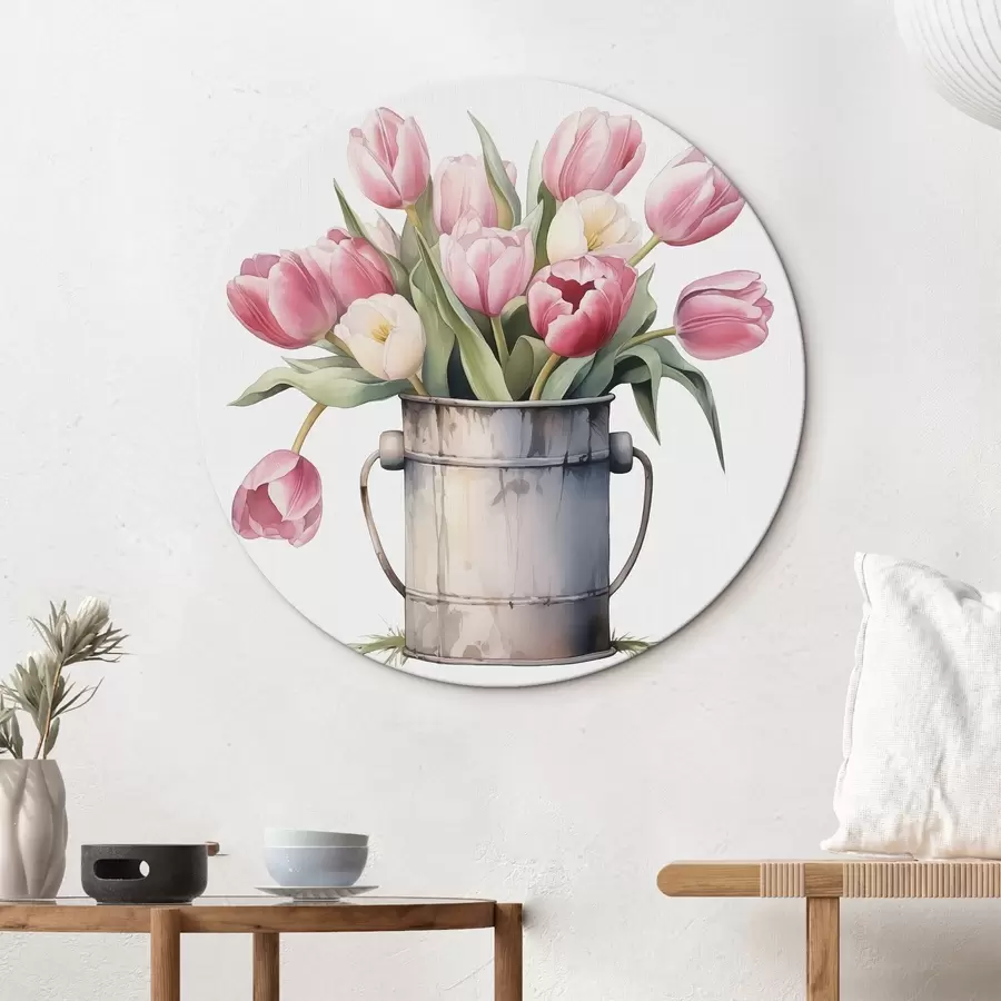 Wandbilder Blumenstrauß von Tulpen in einem Eimer Nachahmung von Aquarell r42353