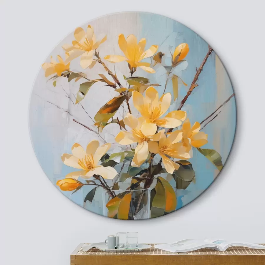 Wandbilder Zweige mit gelben Blumen in einer Vase Nachahmung der Malerei r42358