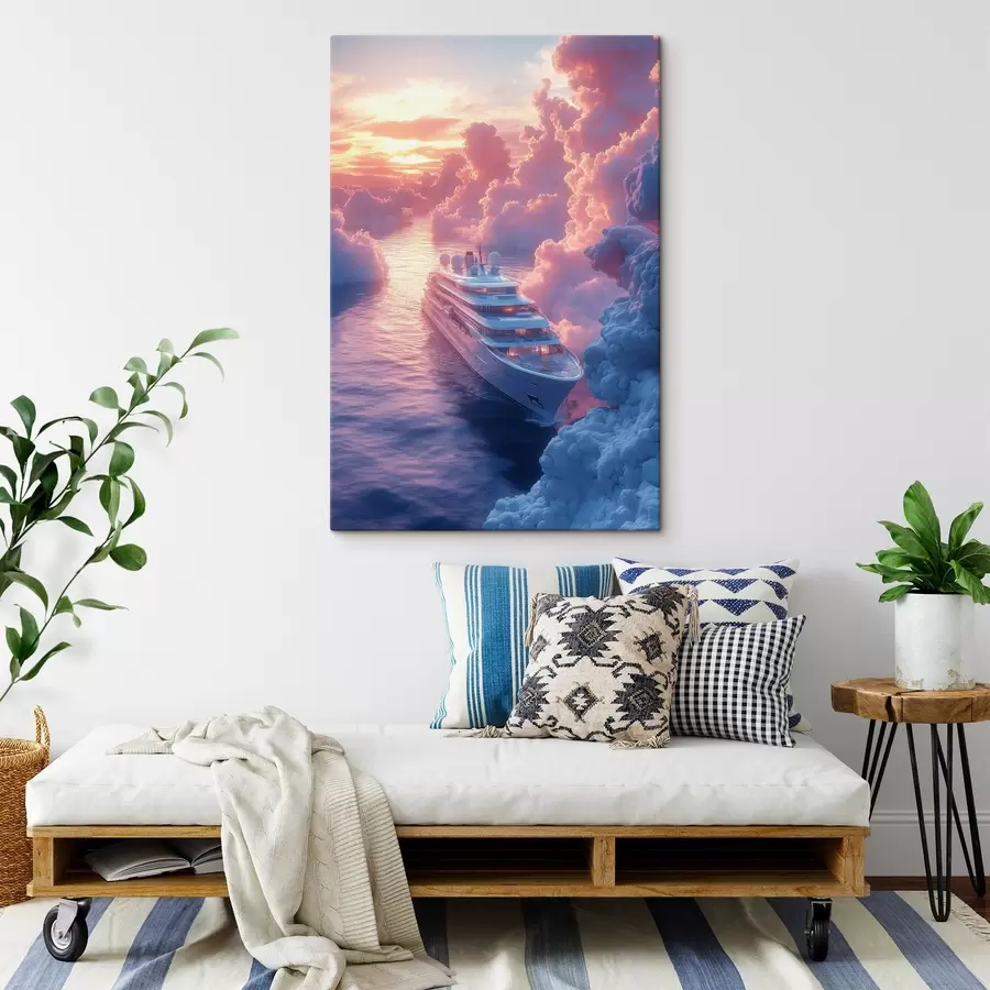 Wandbilder Kreuzfahrtschiff vor einem rosa Sonnenuntergang Hintergrund s42085