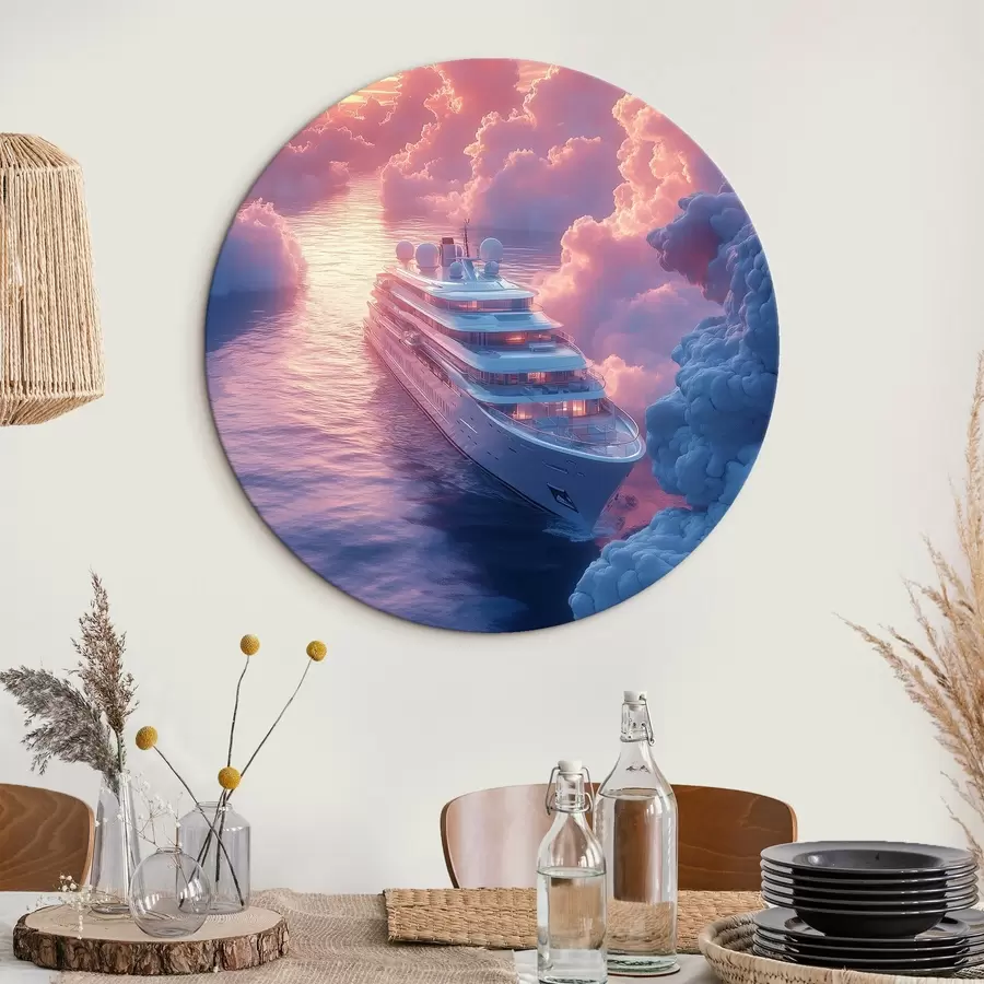 Wandbilder Kreuzfahrtschiff vor einem rosa Sonnenuntergang Hintergrund r42085