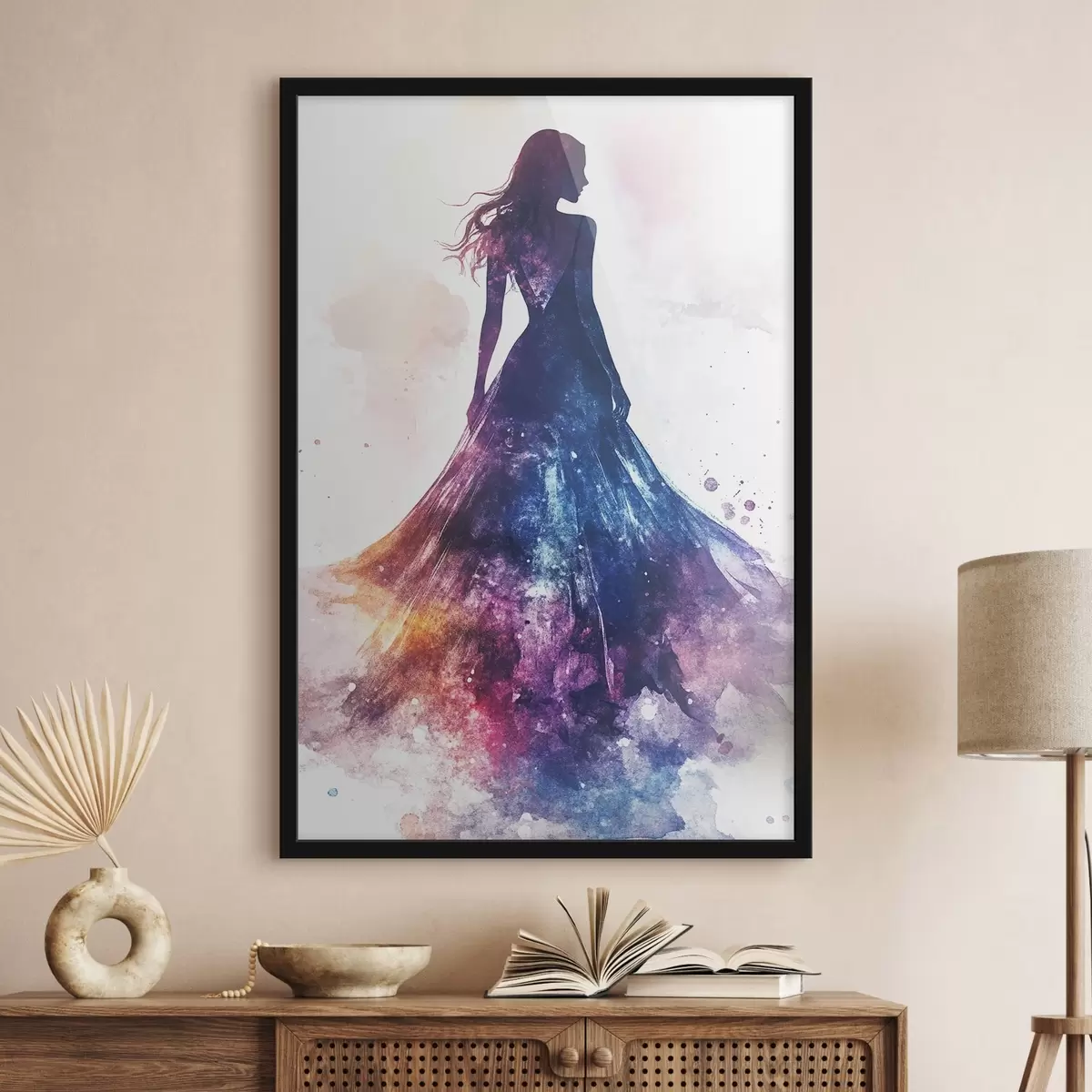 Poster Silhouette eines Mädchens im Aquarellstil f42078