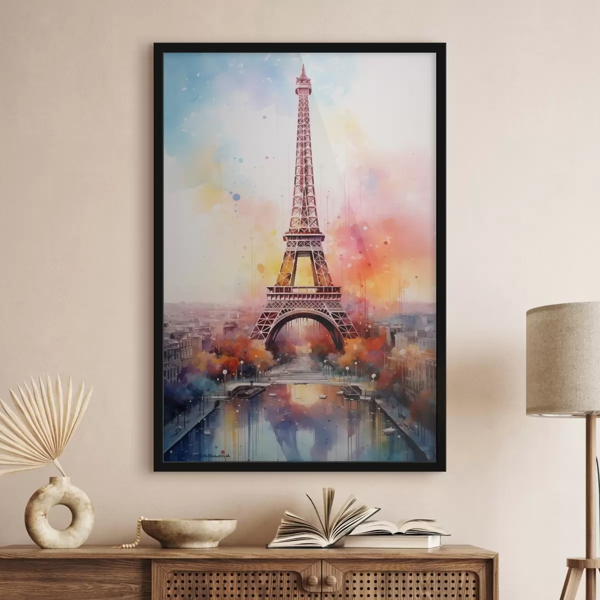 Poster Paris auf einem Hintergrund aus Aquarellspritzern f42081