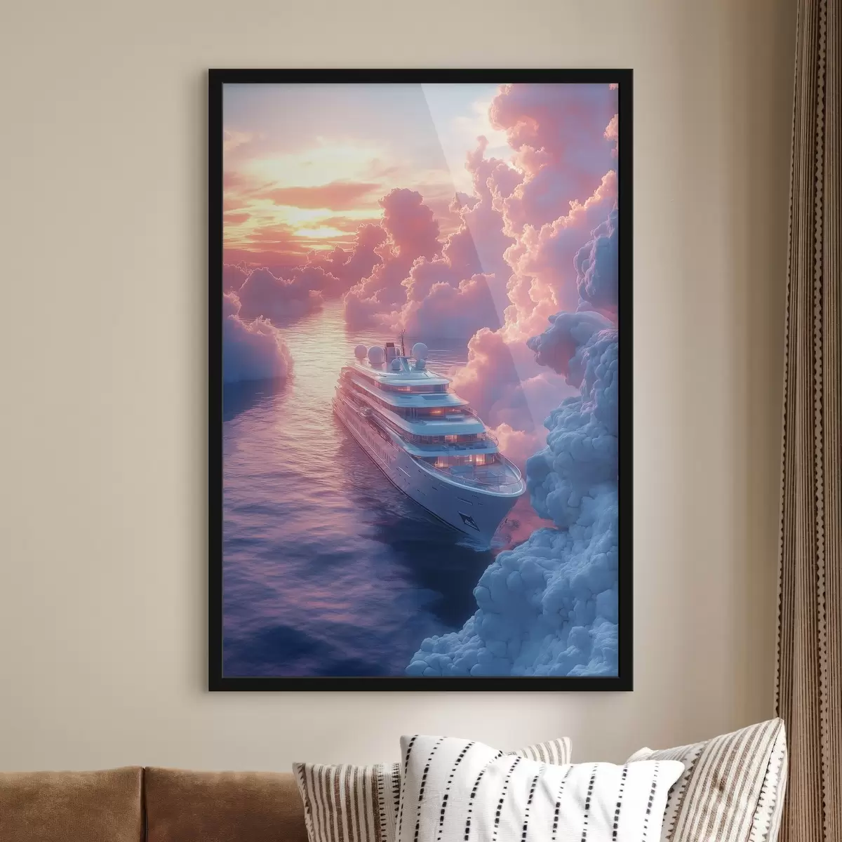 Poster Kreuzfahrtschiff vor einem rosa Sonnenuntergang Hintergrund f42085