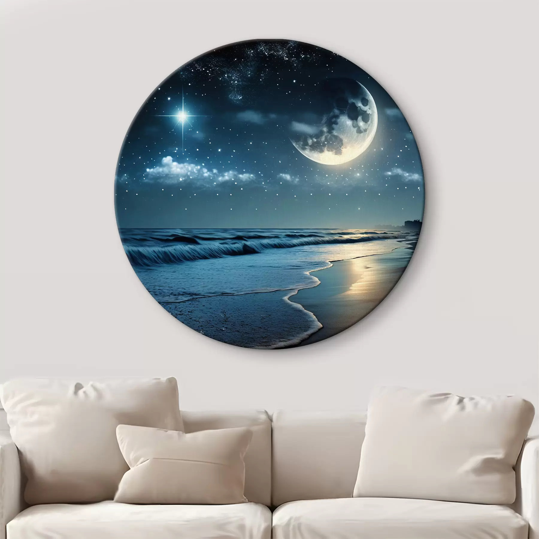 Wandbilder Großer Mond über dem nächtlichen Meer r31111