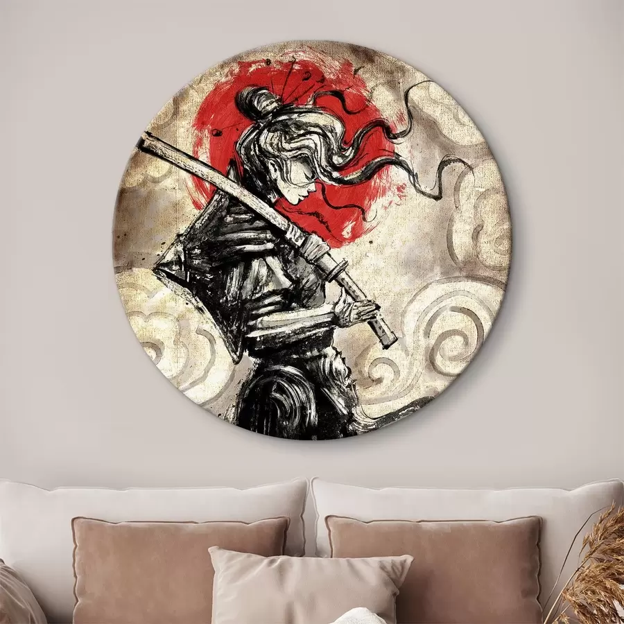 Wandbilder Schönes Samurai-Mädchen mit einem Katana auf der Schulter r33060