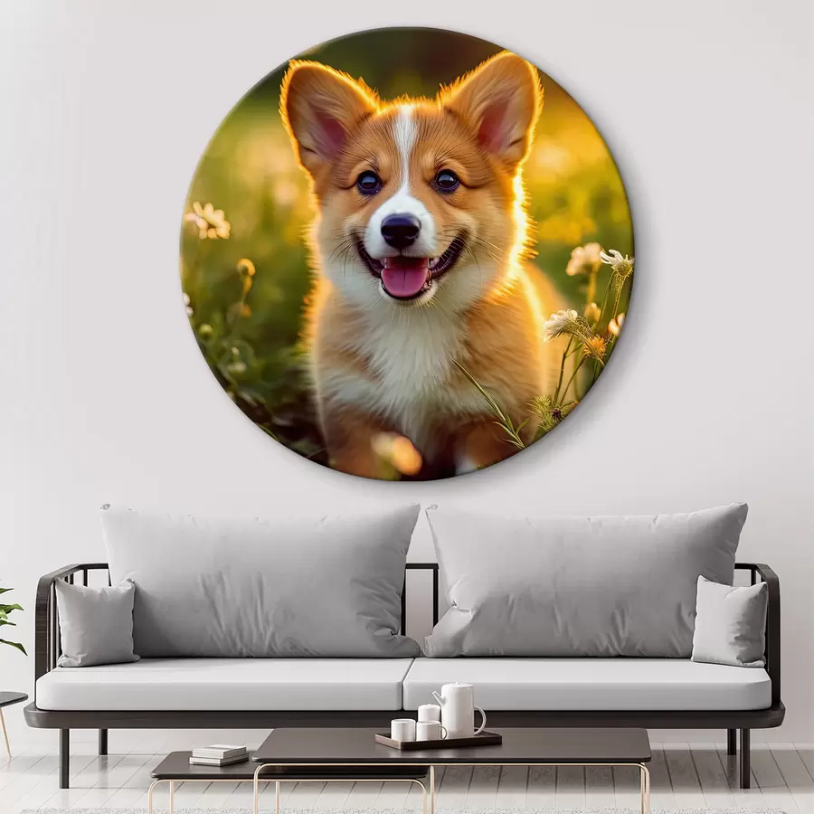 Wandbilder Corgi-Welpe in Wildblumen r33532