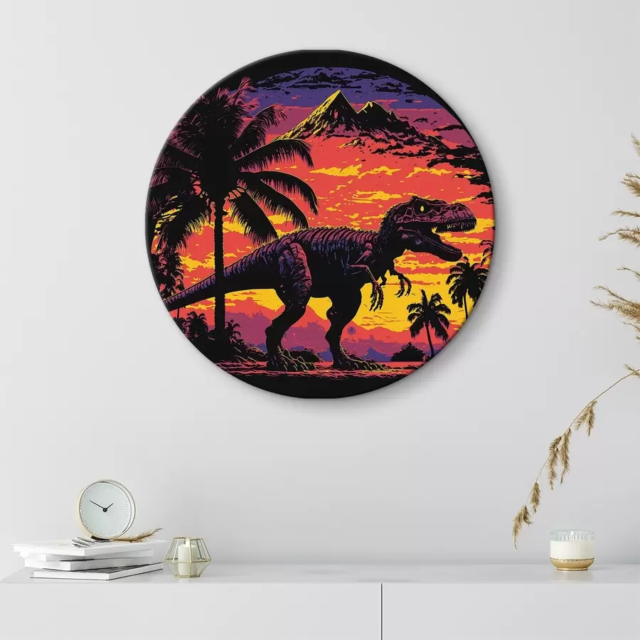 Wandbilder Dinosaurier bei Sonnenuntergang in den Palmen r33894