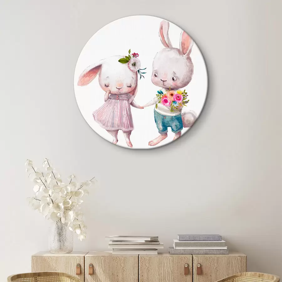 Wandbilder Ein Paar Dattelhäschen und Blumen r35055