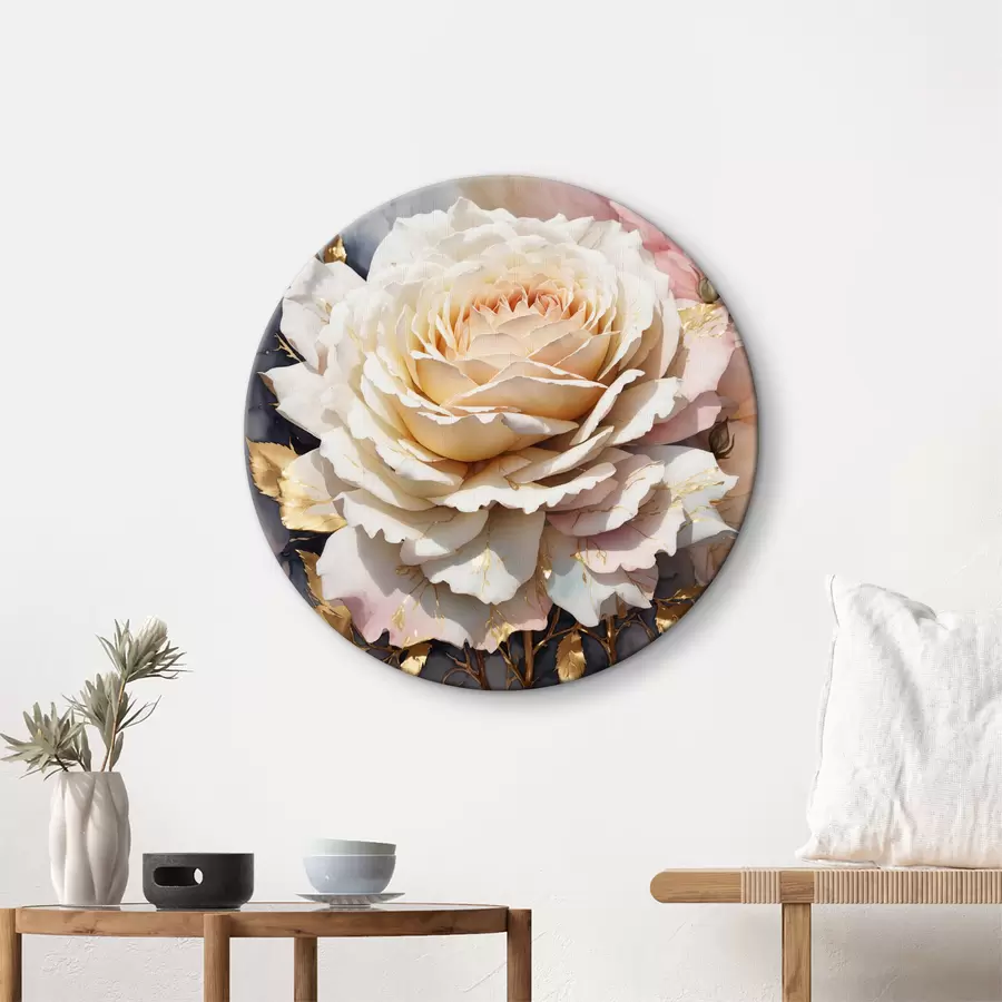 Wandbilder Weiße Rose in Aquarell mit Blättern r35662