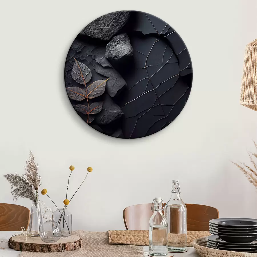 Wandbilder Blätter auf rissiger harter schwarzer Erde r35706