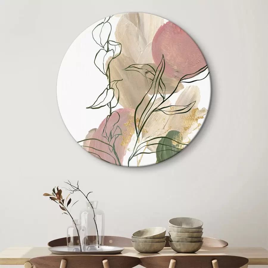 Wandbilder Aquarell Herbst Zusammensetzung der linearen Zweige, rosa und grünen Flecken r35949