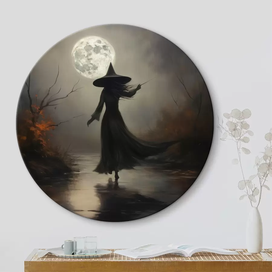 Wandbilder Halloween 🎃 Vollmond und Hexe r35970
