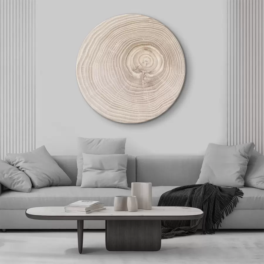 Wandbilder Ein Ring aus geschnittenem Holz in zarten Farbtönen r36005