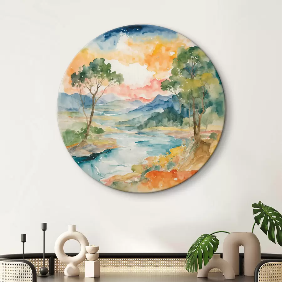 Wandbilder Fluss und Bäume in Aquarell r36054