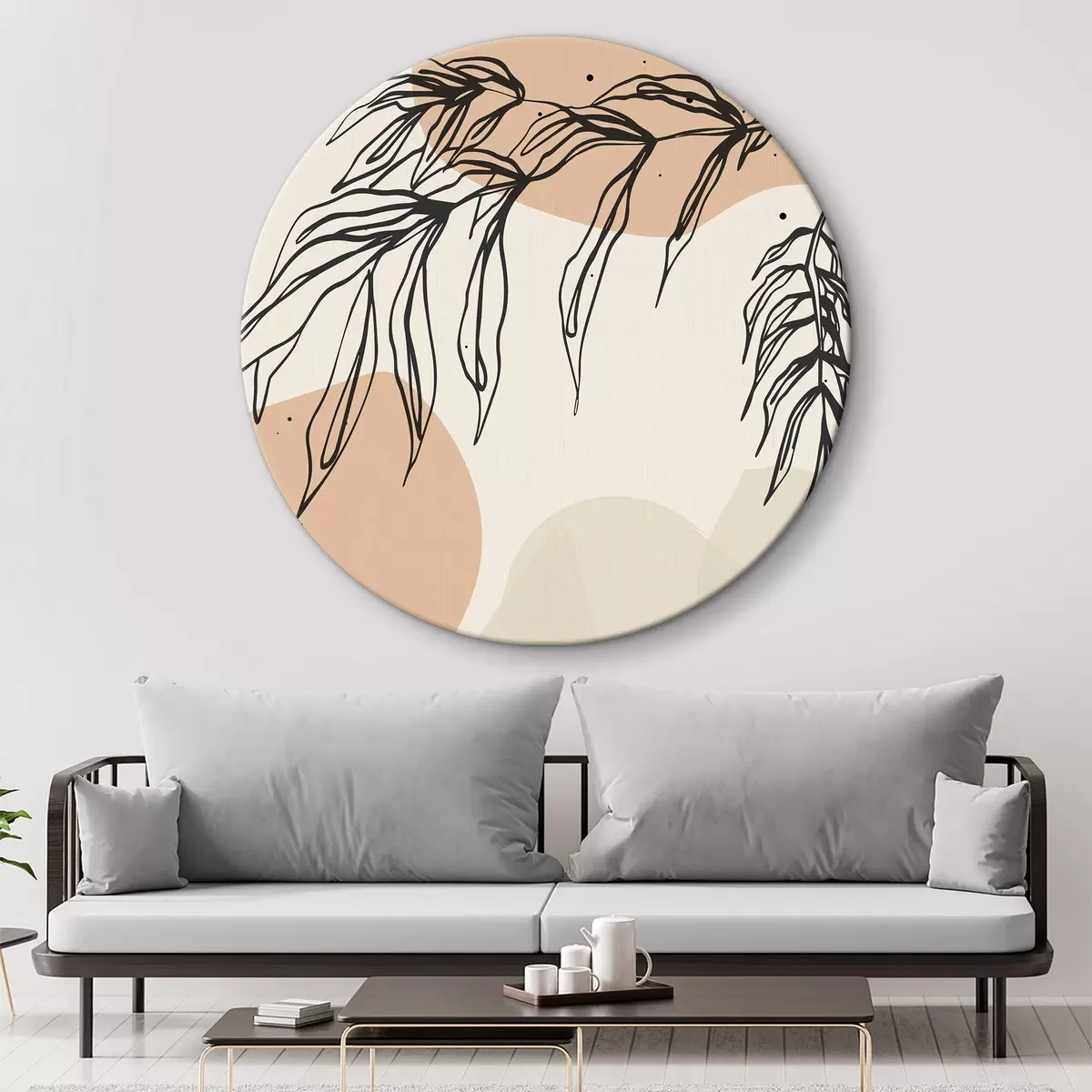 Runde Gemälde Abstrakte Blätter, Linien in verschiedenen Formen r36186