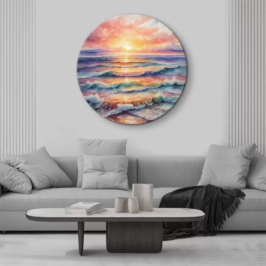 Wandbilder Blick auf den Sonnenuntergang am Strand in Aquarell r36241