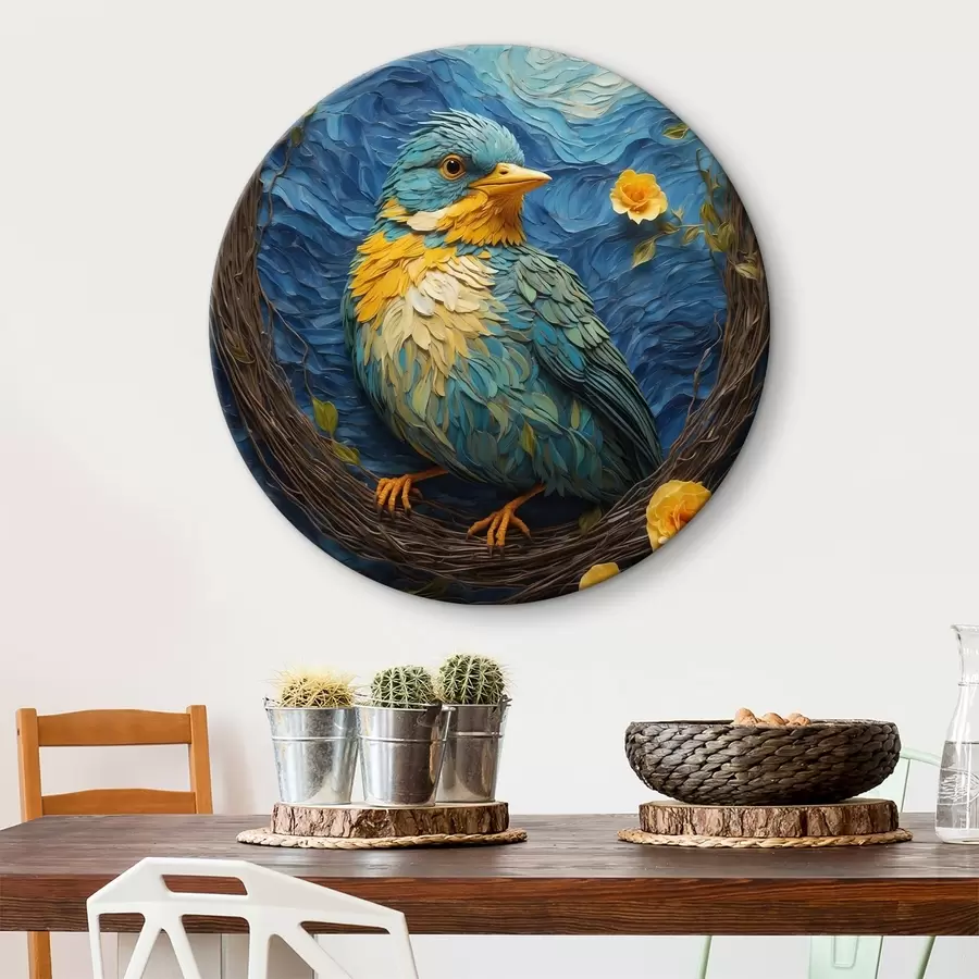 Wandbilder Ein lebendiges Nest in einem ruhigen Blumenkranz r36440