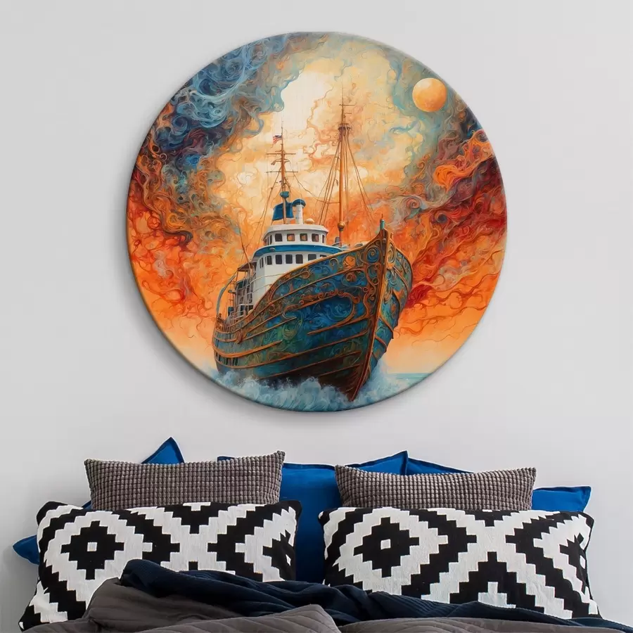 Wandbilder Ein schwimmendes Schiff vor dem Hintergrund eines fantastischen Himmels. r36443