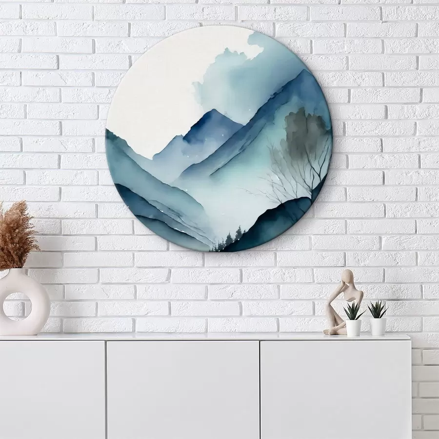 Wandbilder Aquarell Abstrakte Berglandschaft, grau und aquamarin Farben r36495