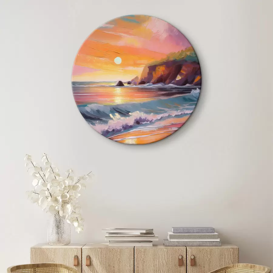 Wandbilder Sonnenaufgang an der Küste, Meereswellen, lebhafte Pinselstriche, Acryl r36581