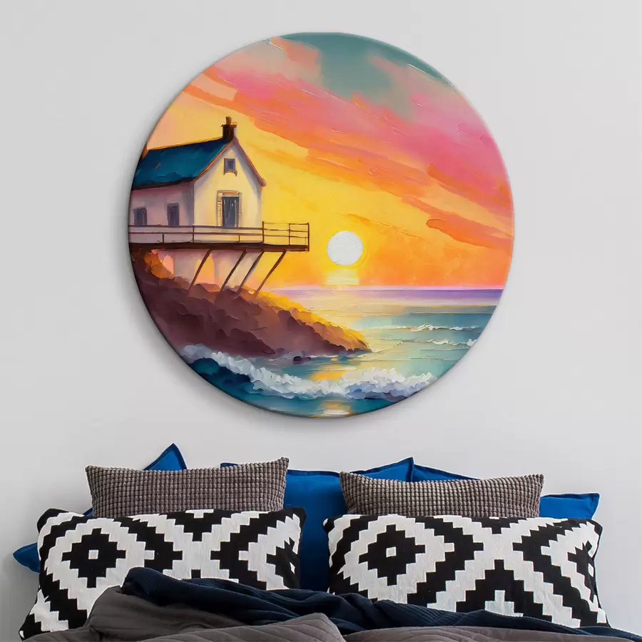 Wandbilder Ein Rückzugsort am Meer in den Schatten der untergehenden Sonne r36585