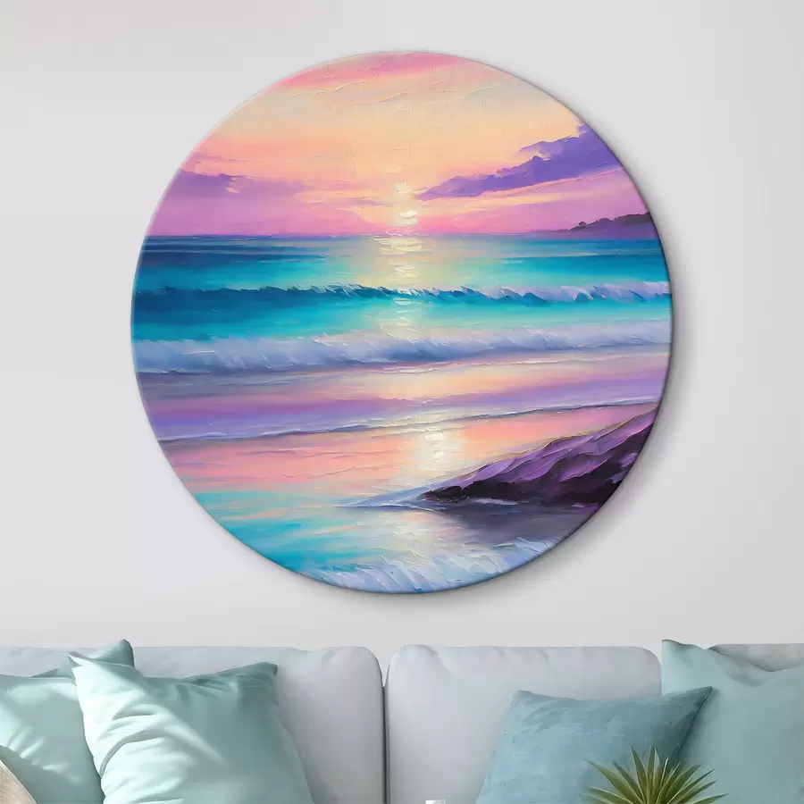 Wandbilder Sanfter lila Sonnenuntergang am Meer, Acrylzeichnung, gemütliche Strandatmosphäre r36590
