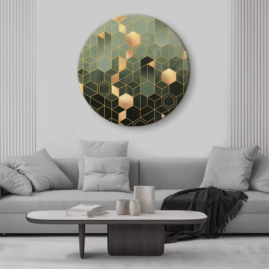 Wandbilder Geometrische Eleganz in Smaragd und Bernstein r36602v2