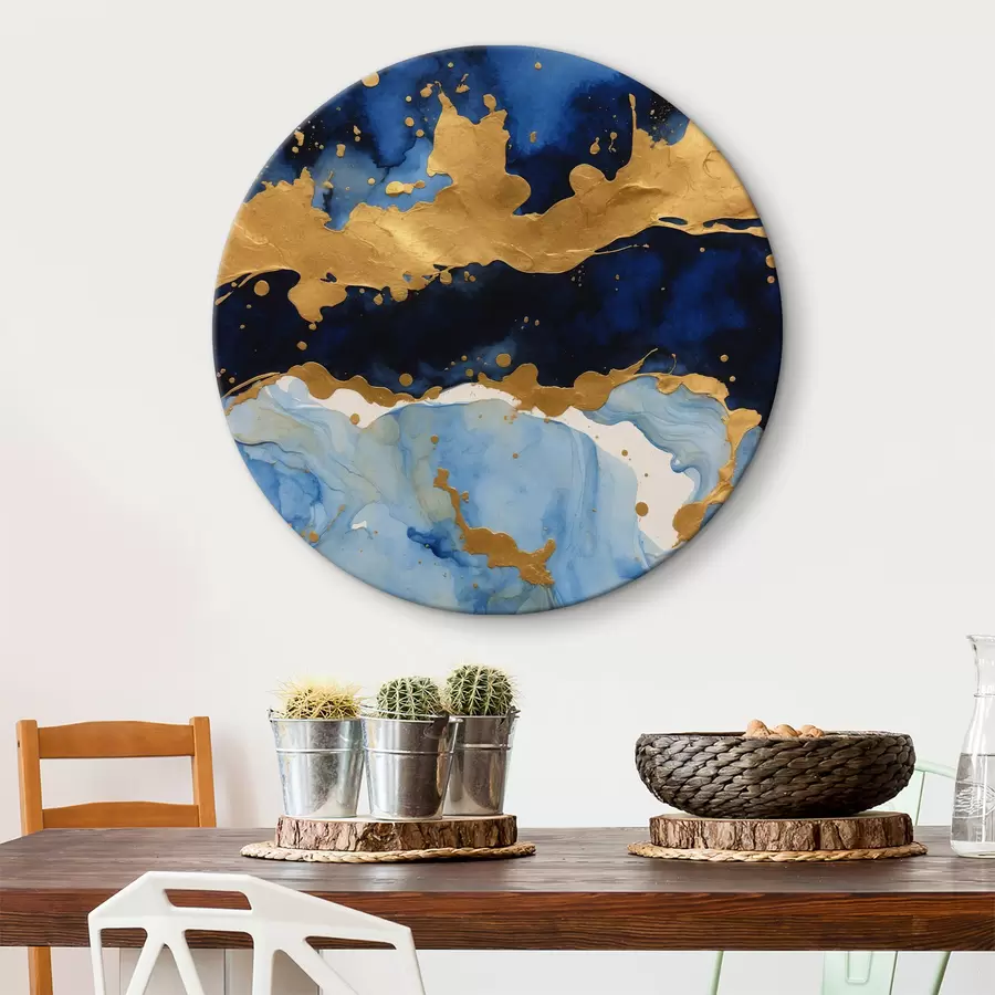 Wandbilder Mitternachtsblau kombiniert mit metallischen Wellen r36641