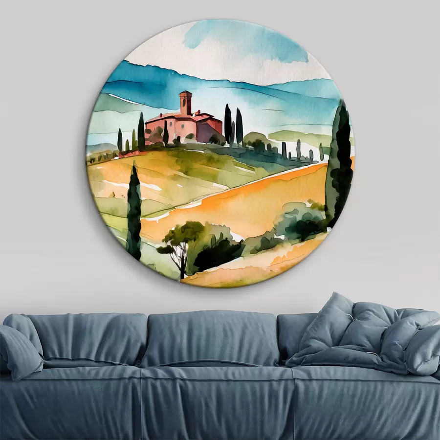 Fototapete Italienische Landschaft, Aquarell, Toskana r36683