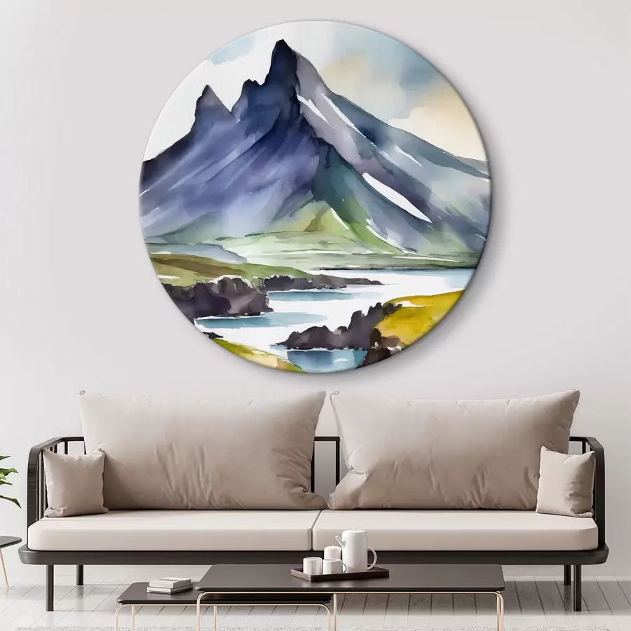 Wandbilder Island Natur Aquarell, Berge, Wasserfälle r36687