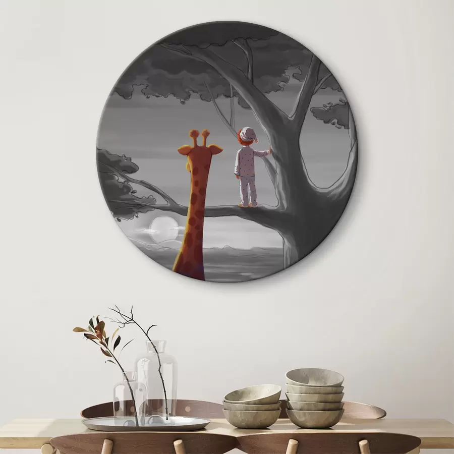 Wandbilder Giraffe und Baby auf einem Baum stehend r36700