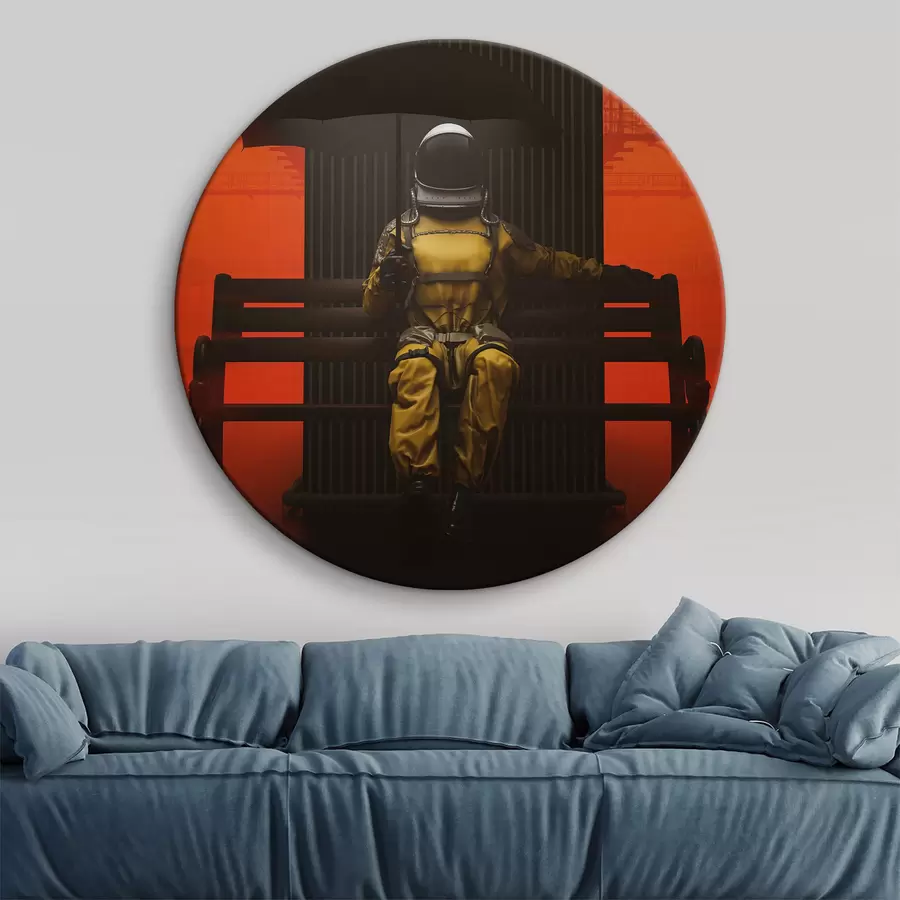 Wandbilder Eine Person im Anzug sitzt auf einer Bank mit einem Regenschirm r36702