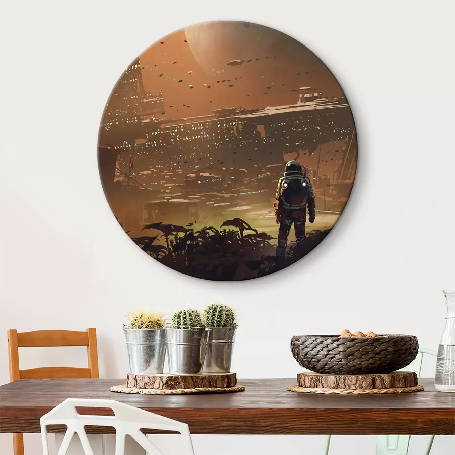 Wandbilder Astronaut beim Spaziergang durch die Stadt r37083