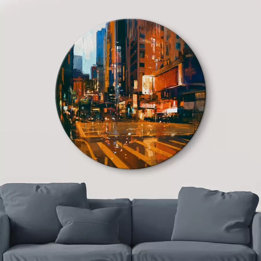 Wandbilder Stadtstraße mit Gebäuden und Lichtern r37095