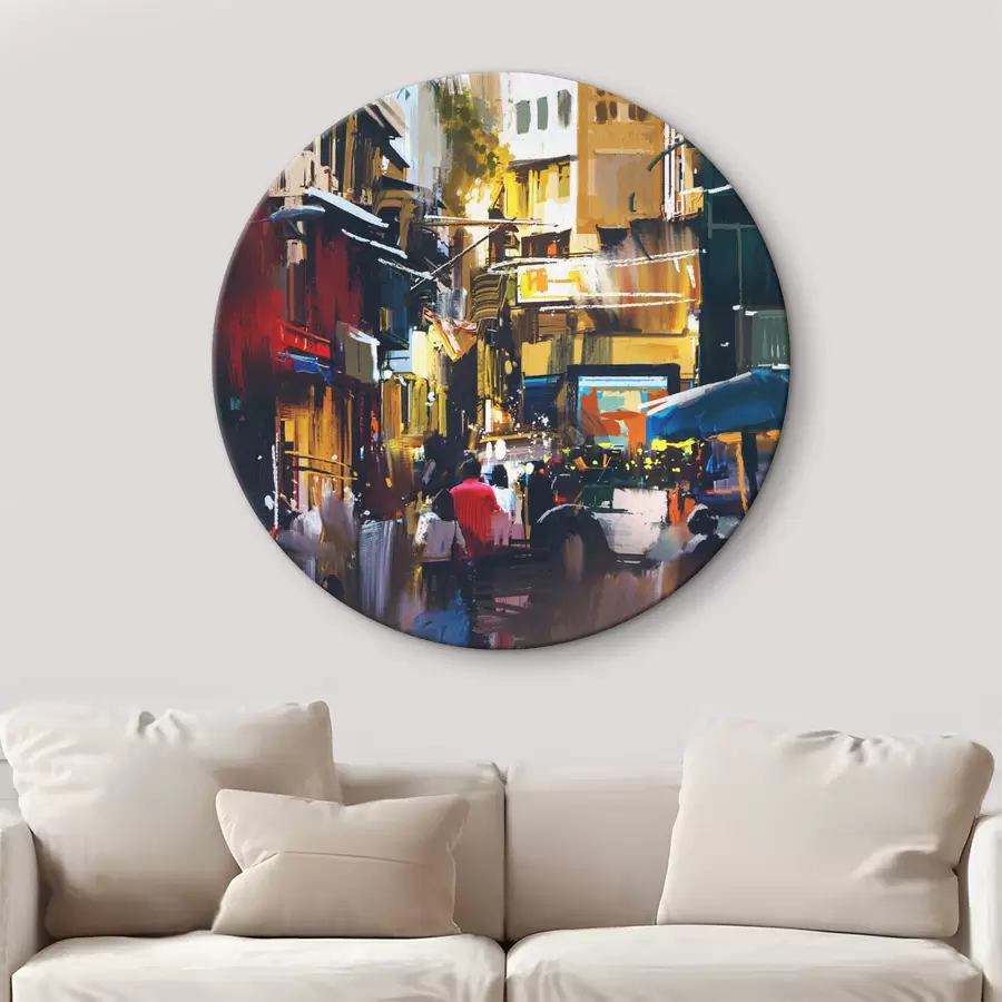 Wandbilder Straße mit Gebäuden und Spaziergängern r37096