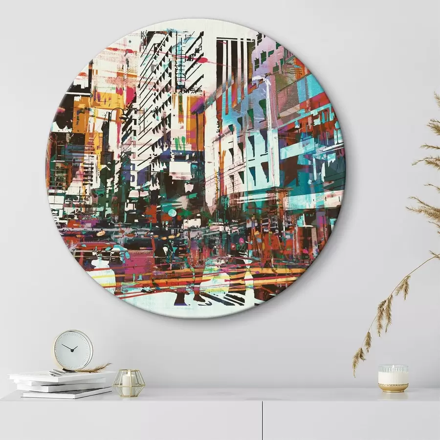 Wandbilder Belebte Großstadtstraße mit Tempeln im Grunge-Stil r37101