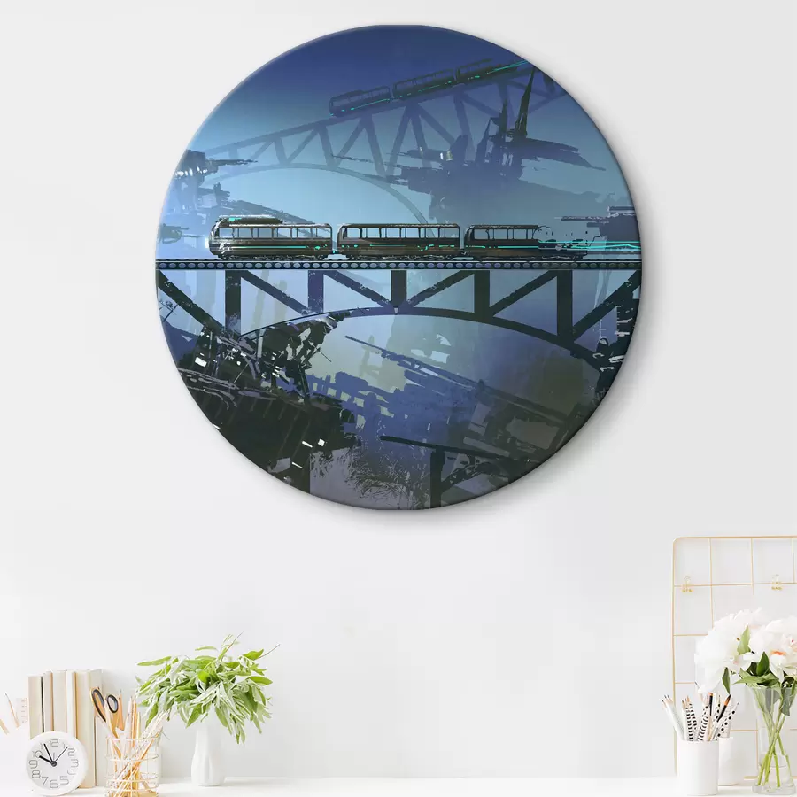 Wandbilder Zug auf der Brücke über die Stadt r37106