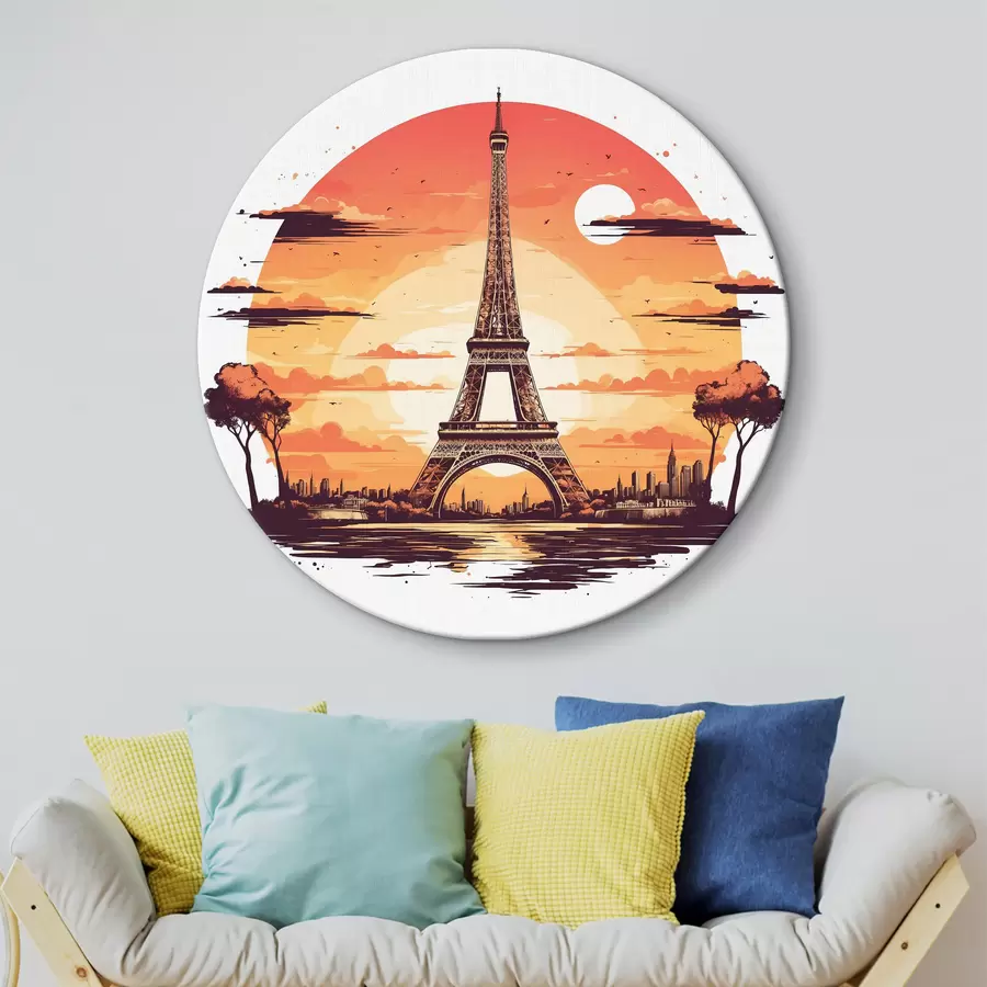 Wandbilder Ein Turm, hinter dem die Sonne untergeht r37124