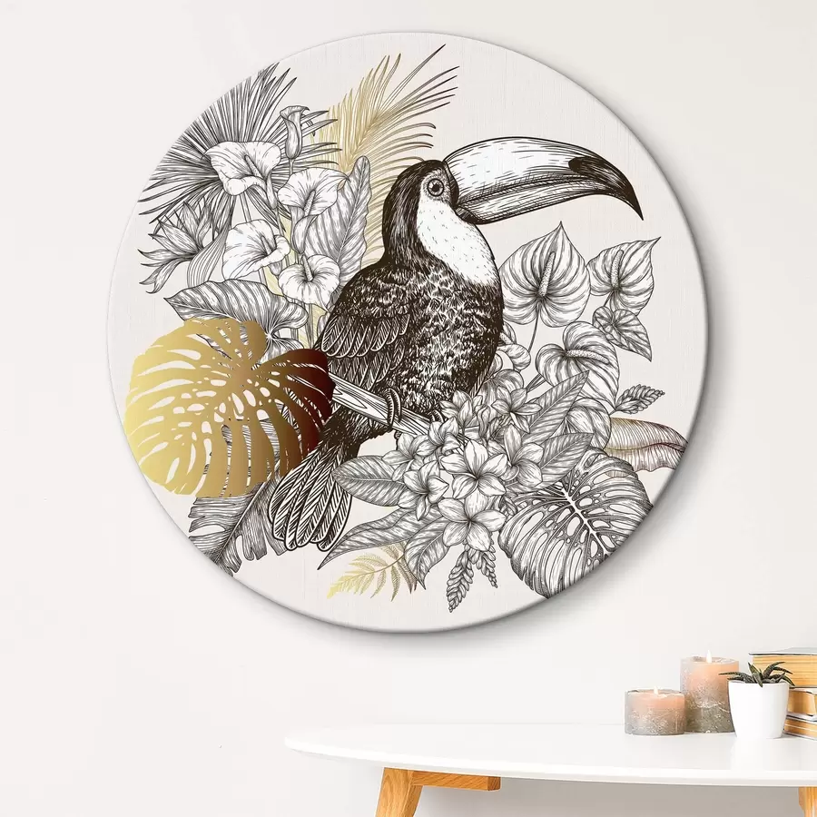 Wandbilder Tukan mit Blättern und Blumen r37303