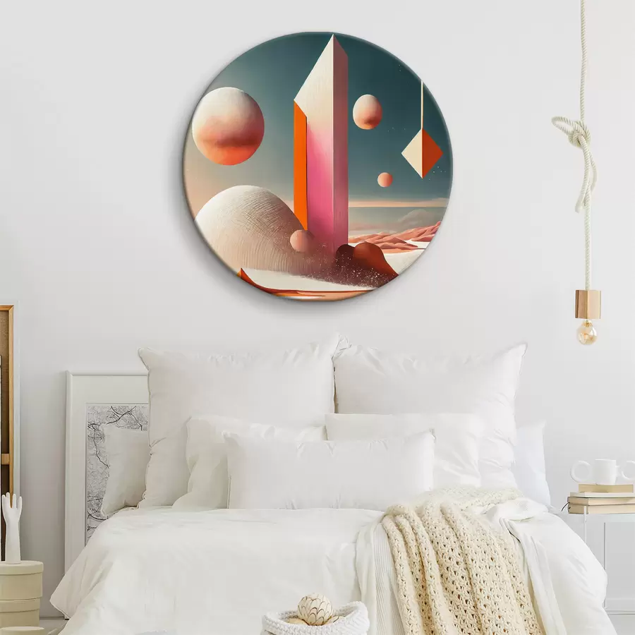 Wandbilder Wüstenlandschaft mit Turm und geometrischen Formen r37368