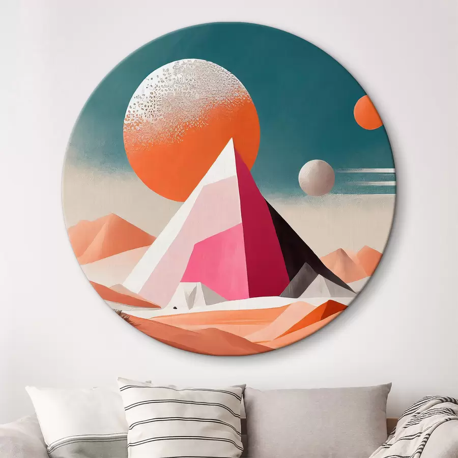 Wandbilder Bild einer Wüstenlandschaft mit einer Pyramide und der Sonne r37371