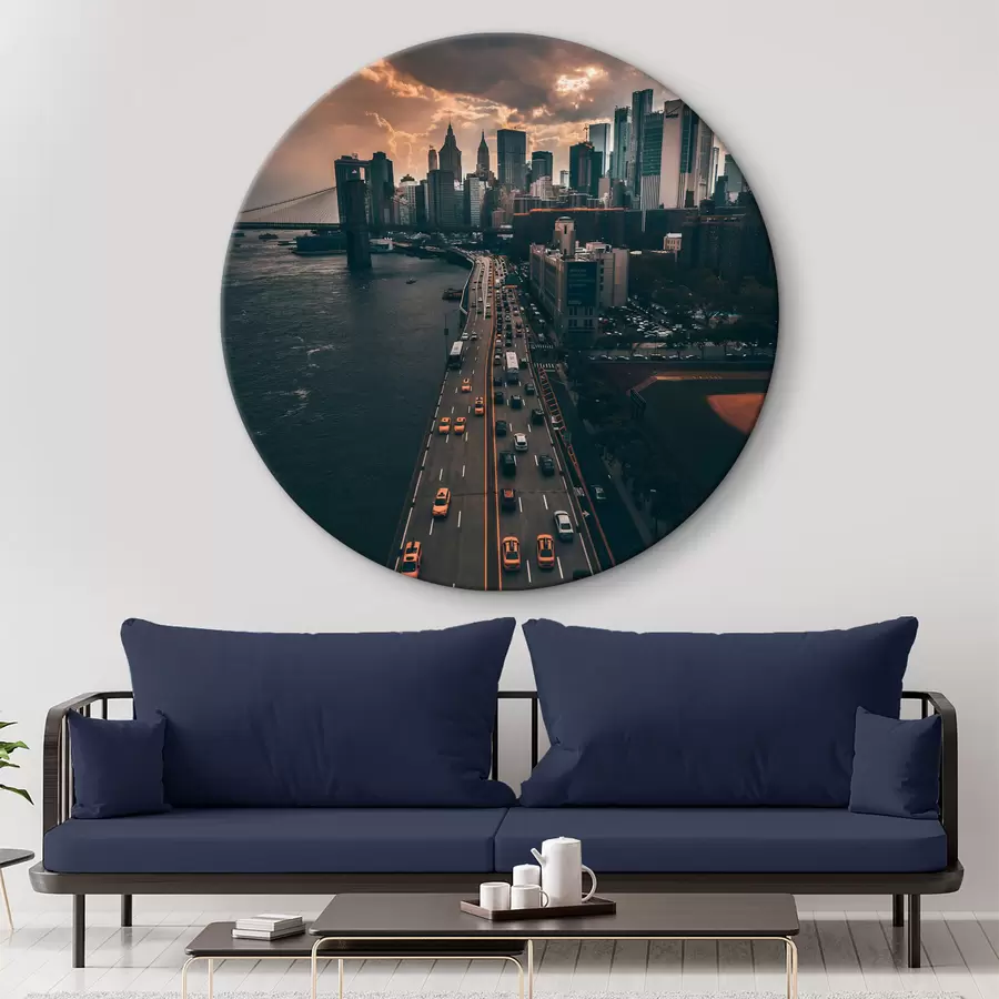 Wandbilder Brücke über das Wasser mit Autos und Gebäuden im Hintergrund r37482