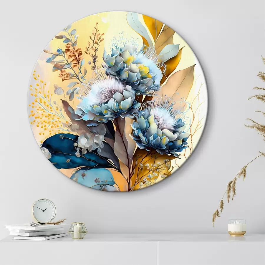 Wandbilder Ein Gemälde mit Blumen und Blättern r37550