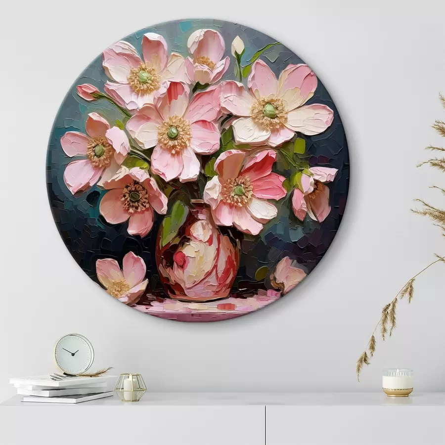 Wandbilder Ein Gemälde mit rosa Blumen in einer Vase r37558