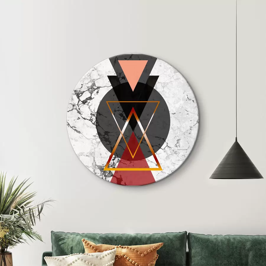 Wandbilder Schwarzes und rotes Dreieck und Kreis auf Marmoroberfläche r37771