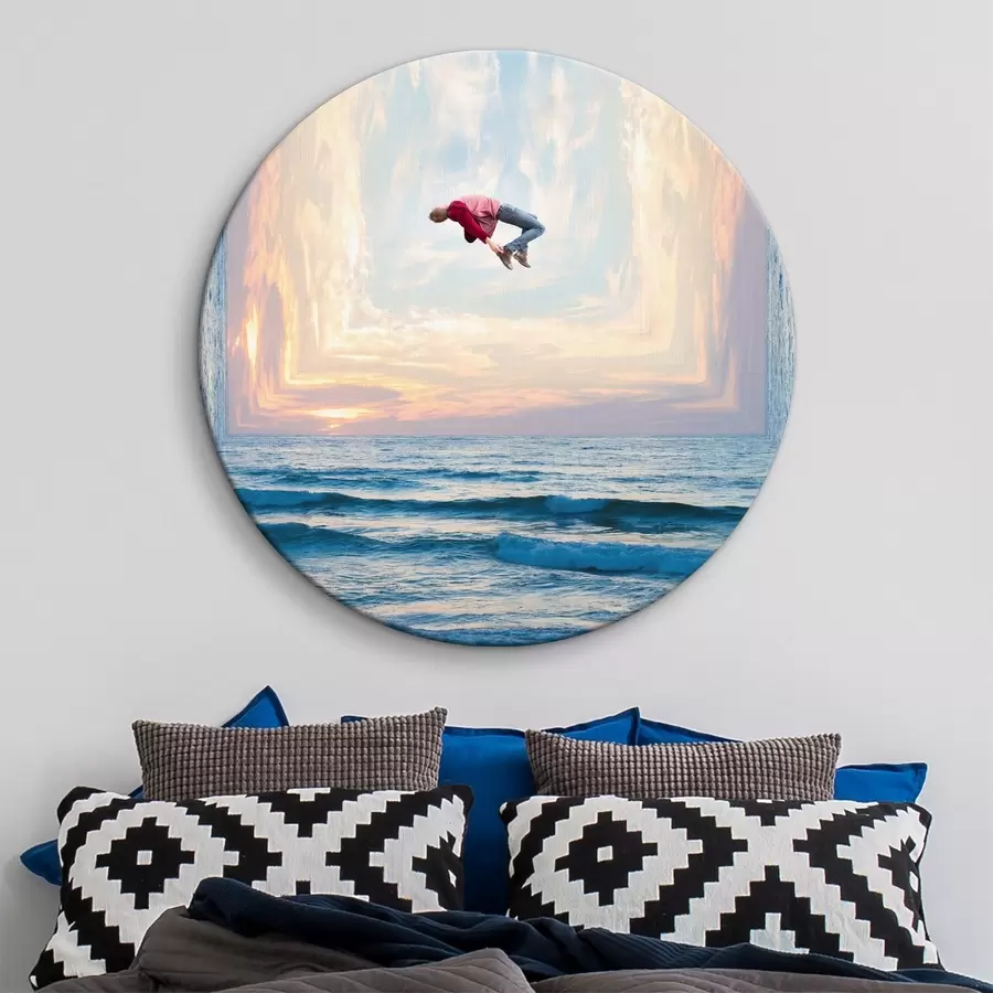 Wandbilder Ein Mann springt in die Luft über dem Wasser r37786