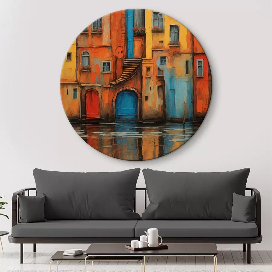 Wandbilder Bild eines Gebäudes mit einer Treppe und blauen Türen r37789